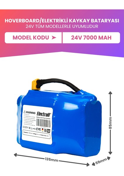 Hoverboard / Elektrikli Kaykay Bataryası 24V 7.000MAH (Mega Kapasite) Güçlendirilmiş Batarya fiyatları