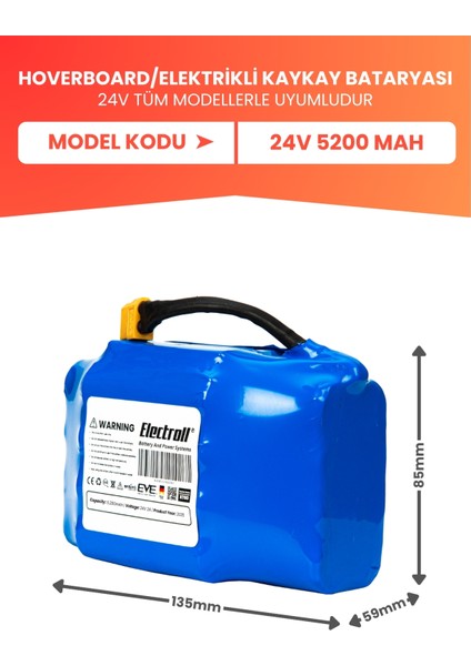 Hoverboard / Elektrikli Kaykay Bataryası 24V 5.200MAH (Yüksek Kapasite) Güçlendirilmiş Batarya fiyatları