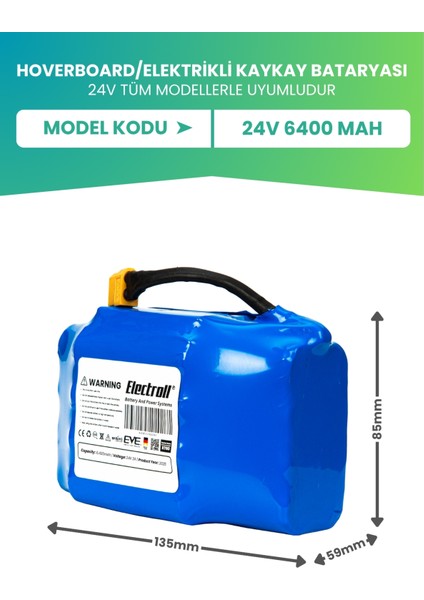 Hoverboard / Elektrikli Kaykay Bataryası 24V 6.400MAH (Ultra Yüksek Kapasite) Güçlendirilmiş Batarya fiyatları