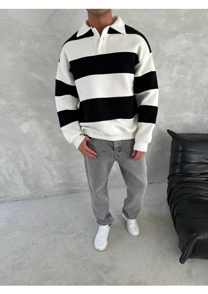 Unisex Üç Iplik Parçalı Yakalı Sweatshirt - Siyah fiyatları