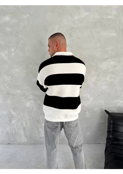 Unisex Üç Iplik Parçalı Yakalı Sweatshirt - Siyah indirimleri