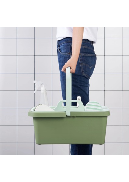 Pepprıg Kova Saplı Açık Yeşil Temizlik ve Eşya Kutusu 14,5 L Dalgalı Taban