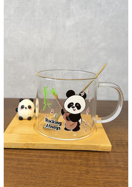 Panda Figürlü Cam Bardak Panda1