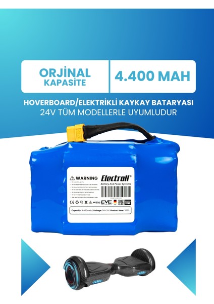 Hoverboard / Elektrikli Kaykay Bataryası 24V 4.400MAH (Standart Kapasite) Güçlendirilmiş Batarya
