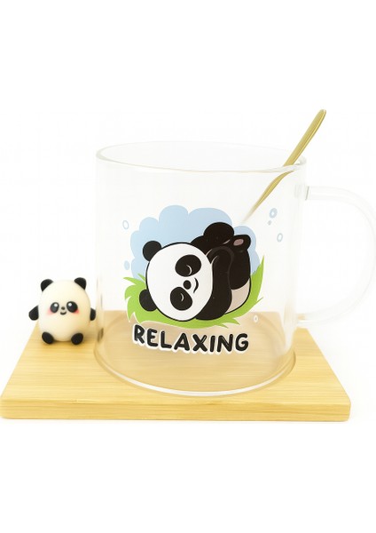 Panda Figürlü Cam Bardak Panda Yatış