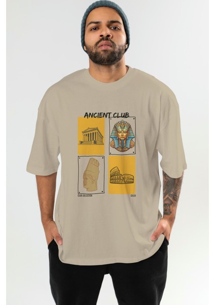 Ancient Club Ön Baskılı Oversize T-Shirt Erkek Kadın %100 Pamuk Bisiklet Yaka Tişort