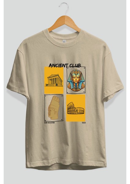 Ancient Club Ön Baskılı Oversize T-Shirt Erkek Kadın %100 Pamuk Bisiklet Yaka Tişort fiyatları