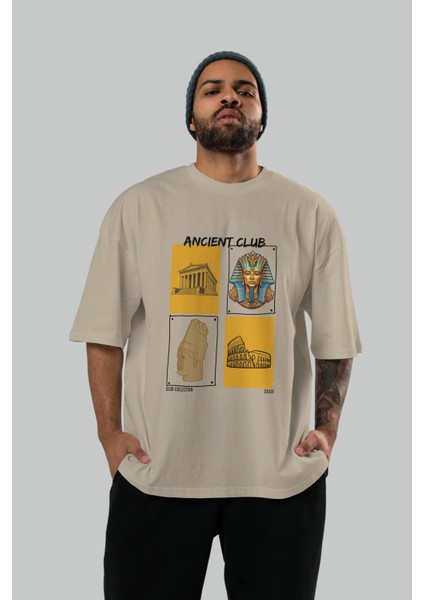 Ancient Club Ön Baskılı Oversize T-Shirt Erkek Kadın %100 Pamuk Bisiklet Yaka Tişort indirimleri