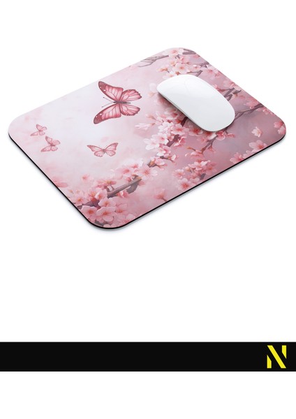 Pembe Kelebek Çiçek Desenli Ergonomik Mouse Pad - 23 cm x 19 cm - Kaydırmaz Taban Ev ve Ofis Kullanımı Için Ideal Fare Altlığı Mousepad modelleri