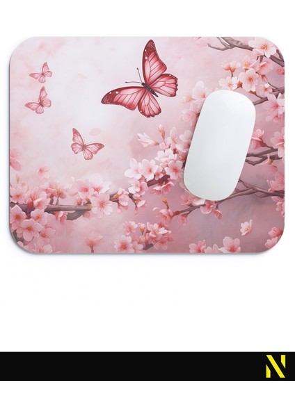 Pembe Kelebek Çiçek Desenli Ergonomik Mouse Pad - 23 cm x 19 cm - Kaydırmaz Taban Ev ve Ofis Kullanımı Için Ideal Fare Altlığı Mousepad fırsatları