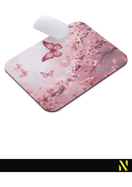 Pembe Kelebek Çiçek Desenli Ergonomik Mouse Pad - 23 cm x 19 cm - Kaydırmaz Taban Ev ve Ofis Kullanımı Için Ideal Fare Altlığı Mousepad indirimleri