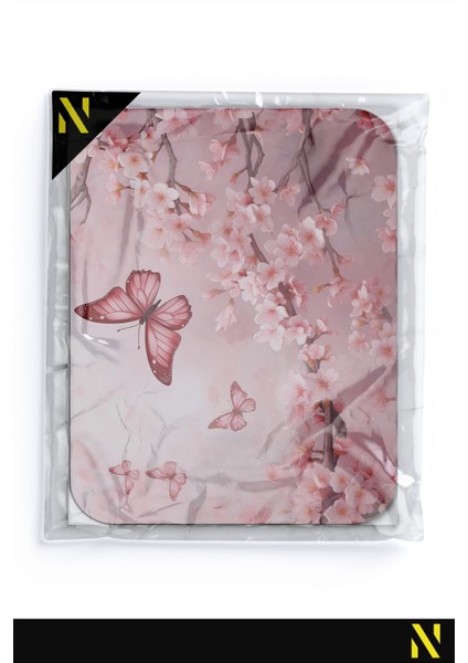 Pembe Kelebek Çiçek Desenli Ergonomik Mouse Pad - 23 cm x 19 cm - Kaydırmaz Taban Ev ve Ofis Kullanımı Için Ideal Fare Altlığı Mousepad