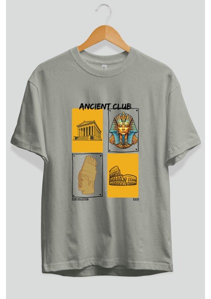 Ancient Club Ön Baskılı Oversize T-Shirt Erkek Kadın %100 Pamuk Bisiklet Yaka Tişort fiyatları
