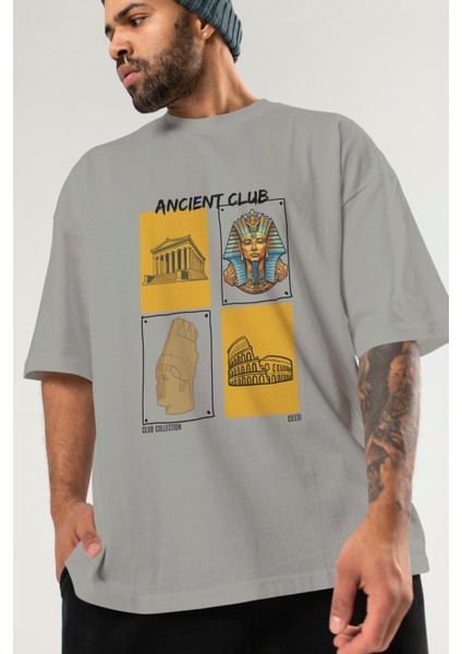 Ancient Club Ön Baskılı Oversize T-Shirt Erkek Kadın %100 Pamuk Bisiklet Yaka Tişort modelleri