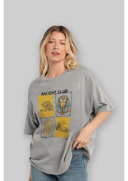 Ancient Club Ön Baskılı Oversize T-Shirt Erkek Kadın %100 Pamuk Bisiklet Yaka Tişort fırsatları