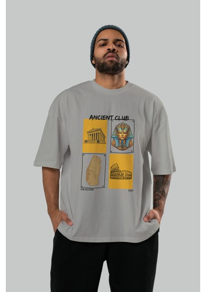 Ancient Club Ön Baskılı Oversize T-Shirt Erkek Kadın %100 Pamuk Bisiklet Yaka Tişort indirimleri