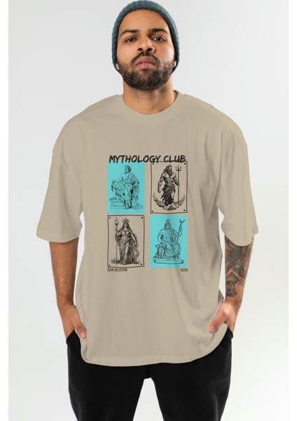 Mythology Club Ön Baskılı Oversize T-Shirt Erkek Kadın %100 Pamuk Bisiklet Yaka Tişort