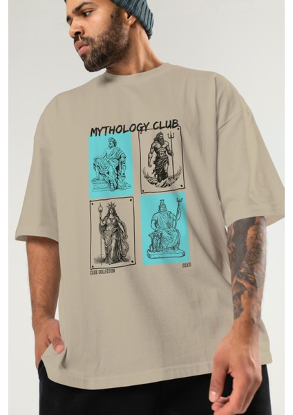 Mythology Club Ön Baskılı Oversize T-Shirt Erkek Kadın %100 Pamuk Bisiklet Yaka Tişort modelleri