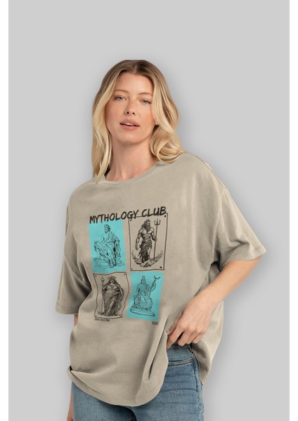 Mythology Club Ön Baskılı Oversize T-Shirt Erkek Kadın %100 Pamuk Bisiklet Yaka Tişort fırsatları