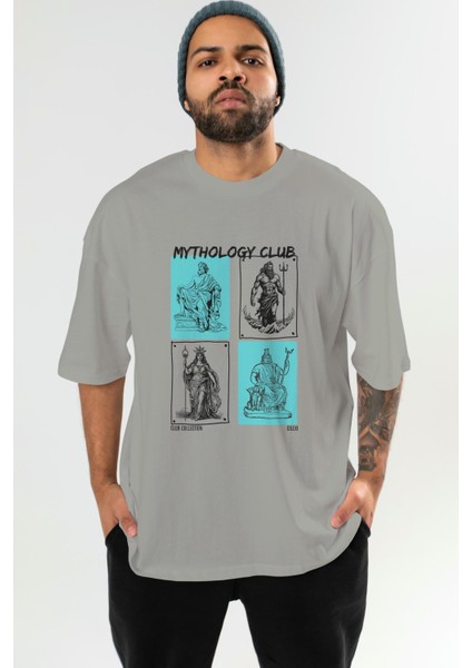 Mythology Club Ön Baskılı Oversize T-Shirt Erkek Kadın %100 Pamuk Bisiklet Yaka Tişort