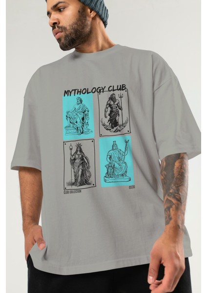 Mythology Club Ön Baskılı Oversize T-Shirt Erkek Kadın %100 Pamuk Bisiklet Yaka Tişort modelleri