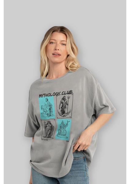 Mythology Club Ön Baskılı Oversize T-Shirt Erkek Kadın %100 Pamuk Bisiklet Yaka Tişort fırsatları