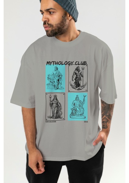 Mythology Club Ön Baskılı Oversize T-Shirt Erkek Kadın %100 Pamuk Bisiklet Yaka Tişort