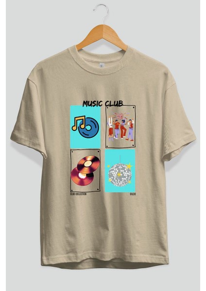 Music Club Ön Baskılı Oversize T-Shirt Erkek Kadın %100 Pamuk Bisiklet Yaka Tişort fiyatları