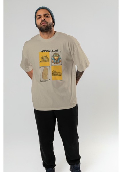 Ancient Club Ön Baskılı Oversize T-Shirt Erkek Kadın %100 Pamuk Bisiklet Yaka Tişort