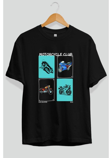 Motorcycle Club Ön Baskılı Oversize T-Shirt Erkek Kadın %100 Pamuk Bisiklet Yaka Tişort fiyatları