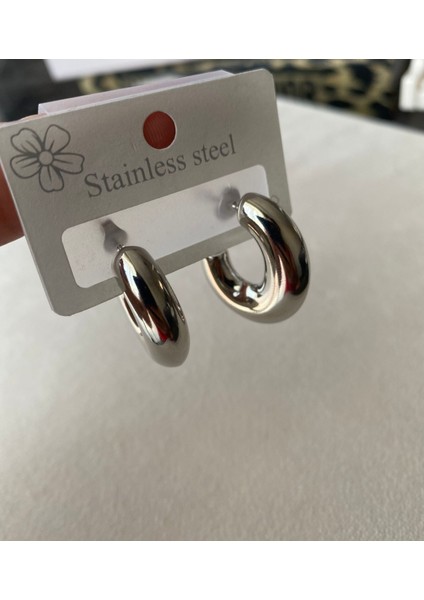 Kadın Gümüş Rengi Bombeli Çelik Halka Küpe fiyatları