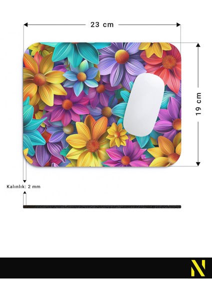 Çiçek Desenli Renkli Ergonomik Mouse Pad - 23 cm x 19 cm - Kaydırmaz Taban Ev ve Ofis Kullanımı Için Ideal Fare Altlığı Mousepad