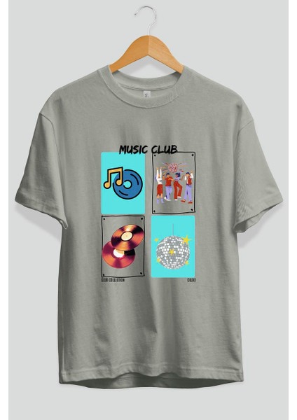 Music Club Ön Baskılı Oversize T-Shirt Erkek Kadın %100 Pamuk Bisiklet Yaka Tişort fiyatları