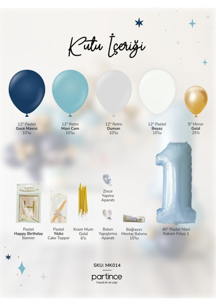 1 Yaş Balonu Doğum Günü Balon Zinciri Pastel Mavi Parti Seti fiyatları