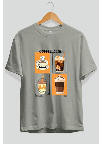 Coffee Club Ön Baskılı Oversize T-Shirt Erkek Kadın %100 Pamuk Bisiklet Yaka Tişort fiyatları