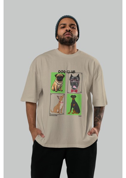 Dog Club Ön Baskılı Oversize T-Shirt Erkek Kadın %100 Pamuk Bisiklet Yaka Tişort indirimleri
