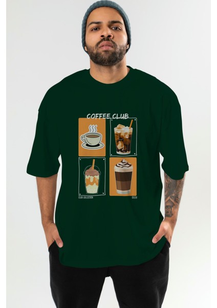 Coffee Club Ön Baskılı Oversize T-Shirt Erkek Kadın %100 Pamuk Bisiklet Yaka Tişort