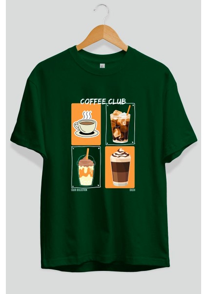 Coffee Club Ön Baskılı Oversize T-Shirt Erkek Kadın %100 Pamuk Bisiklet Yaka Tişort fiyatları