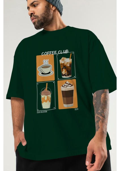 Coffee Club Ön Baskılı Oversize T-Shirt Erkek Kadın %100 Pamuk Bisiklet Yaka Tişort modelleri