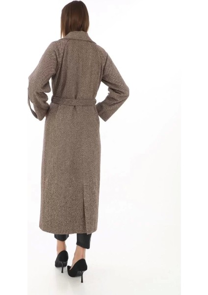 Kadın Kolu Apoletli Astarlı Kaşmir Kaşe Kaban - Vizon modelleri