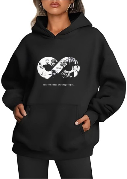 Üç Iplik Kapüşonlu 10 Kasıma Özel Sweatshirt - Siyah