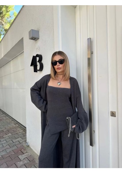 Kadın Triko Üçlü Takım - Füme fiyatları