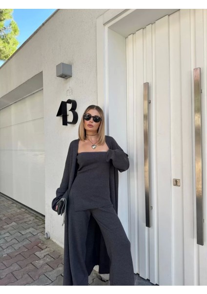 Kadın Triko Üçlü Takım - Füme modelleri