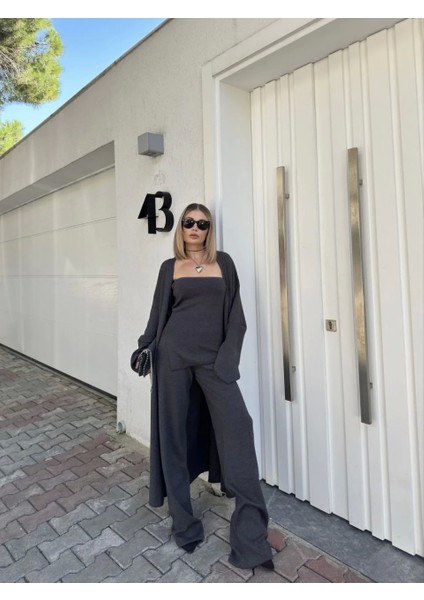 Kadın Triko Üçlü Takım - Füme indirimleri