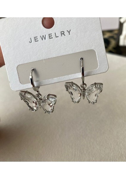 Kadın Gümüş Renk Işıltılı Çelik Kelebek Küpe fiyatları