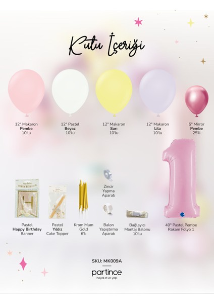 1 Yaş Balonu Doğum Günü Balon Zinciri Pastel Pembe Parti Seti fiyatları