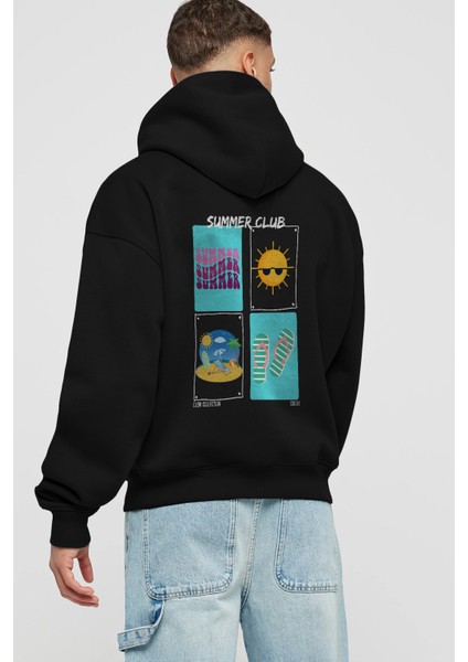 Summer Club Arka Baskılı Hoodie Oversize Kapüşonlu Sweatshirt Erkek Kadın