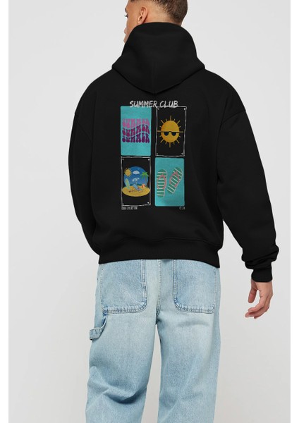 Summer Club Arka Baskılı Hoodie Oversize Kapüşonlu Sweatshirt Erkek Kadın modelleri
