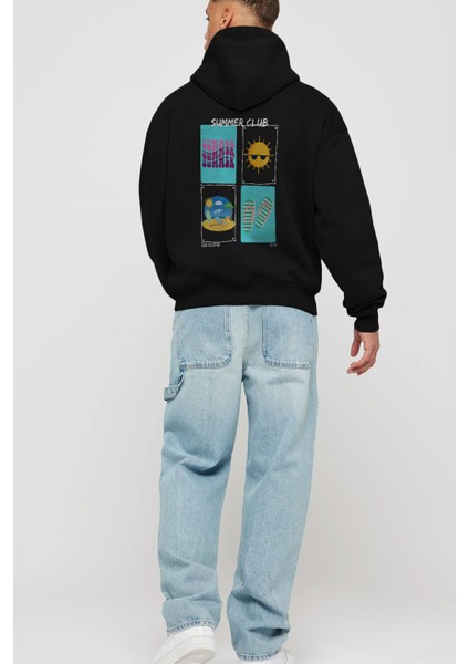 Summer Club Arka Baskılı Hoodie Oversize Kapüşonlu Sweatshirt Erkek Kadın fırsatları