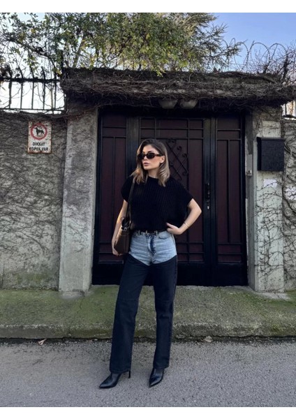 Kadın Jeans Kot Parçalı Palazzo Pantolon - Siyah modelleri